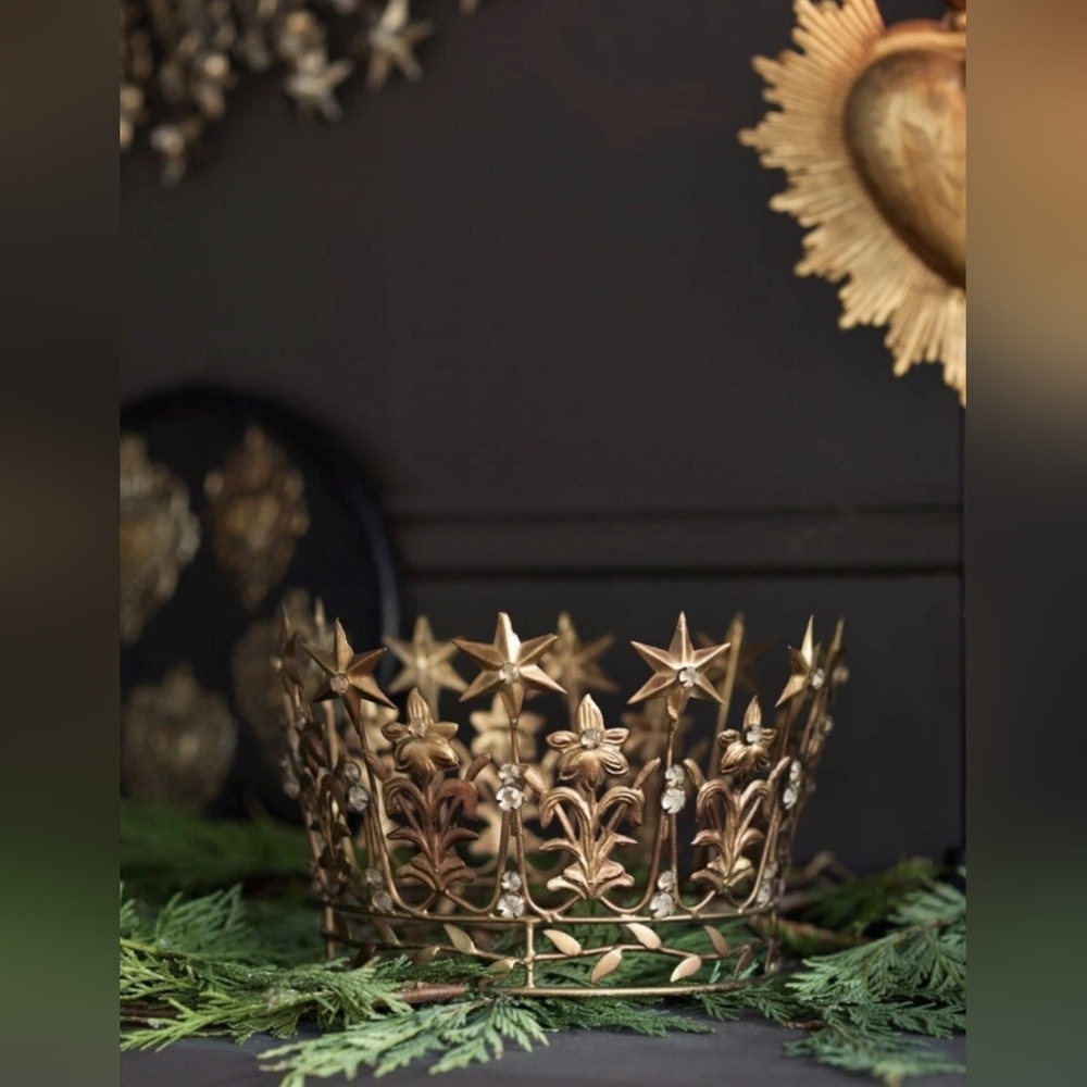 Anthropologie Vintage Style French Crown Starry Corona Santos Terrain Gold